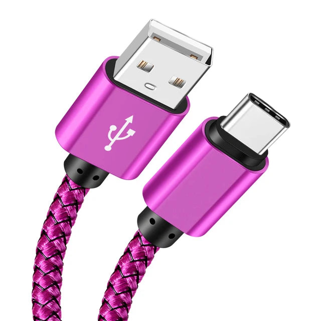 USB A to Type-C Fast Charging Cable 2A Nylon Data Cable for iPhone, Android, Huawei, Samsung Devices