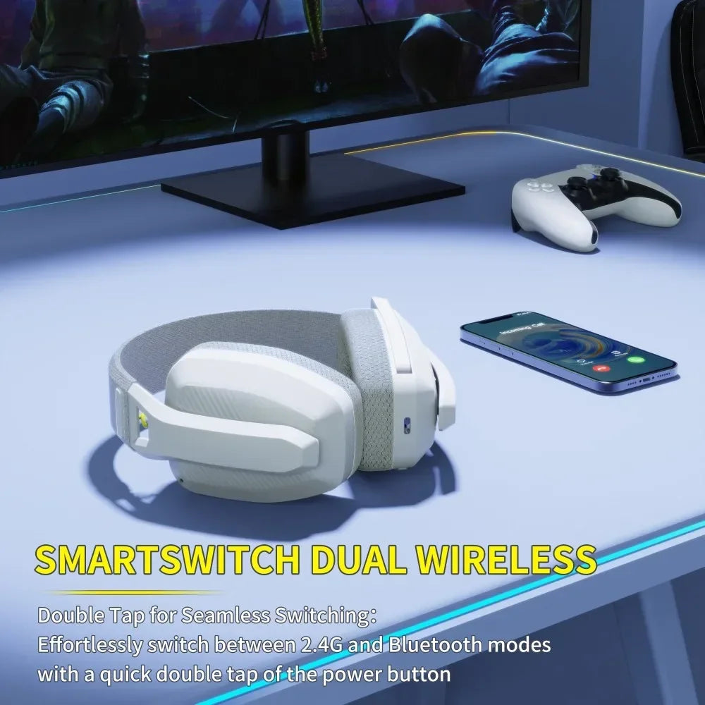BINNUNE BW06 Wireless Gaming Headset with SmartSwitch technology for seamless Bluetooth and 2.4GHz switching.