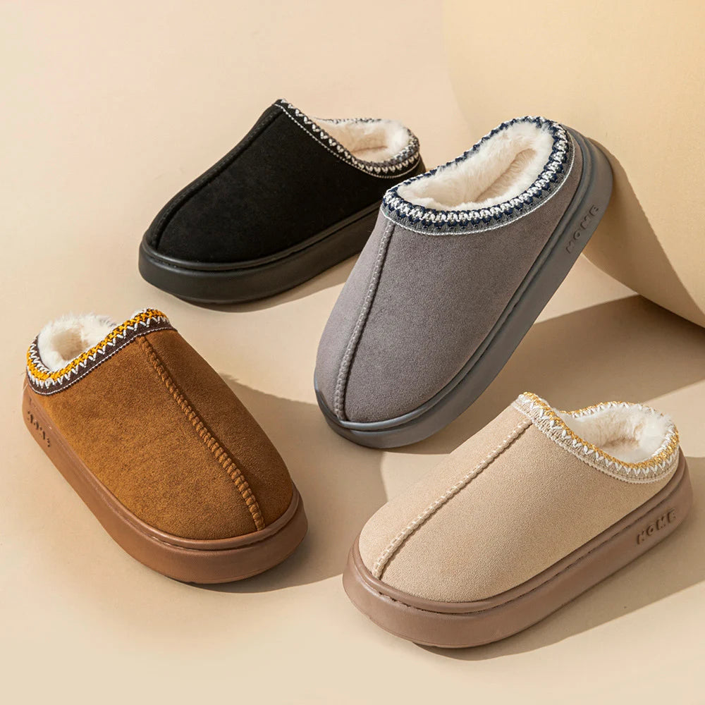 New Fluffy Platform Slippers for Women – Plush Warm Winter Cotton House Shoes