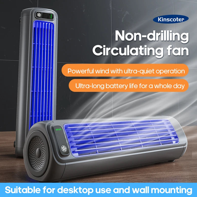 KINSCOTER Portable Air Conditioner Fan 2000mAh Quiet Desktop Tower Fan Wall Mount 3 Speeds