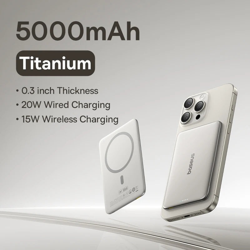 BASEUS 5000mAh Magnetic Power Bank 15W Wireless 20W Wired Slim Portable Charger for iPhone Samsung