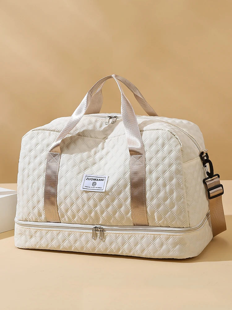 Lightweight Rhombic Lattice Travel Duffle Bag Carry-On Sports Fitness Gym Portable Weekender Bag