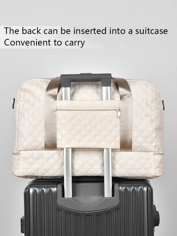 Lightweight Rhombic Lattice Travel Duffle Bag Carry-On Sports Fitness Gym Portable Weekender Bag