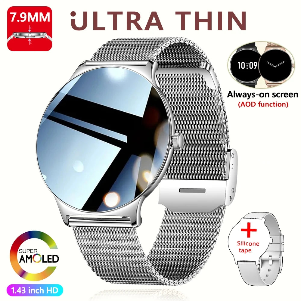 Ultra Thin Smart Watch Women 1.43 Inch AMOLED Screen Bluetooth Call Fashion Fitness Smartwatch