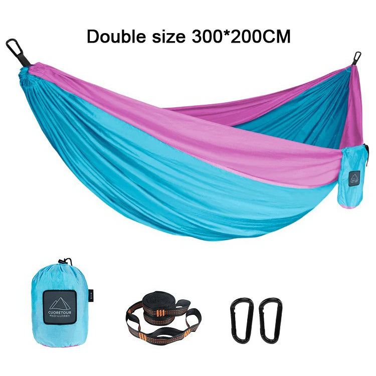 Portable Nylon Parachute Hammock Single & Double Sizes for Camping, Hiking, Travel and Outdoor Usage