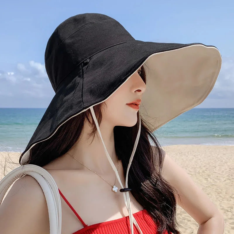 Wide Brim UPF 50+ Double-Sided Sun Hat for Women – Foldable Anti-UV Beach, Travel & Hiking Hat