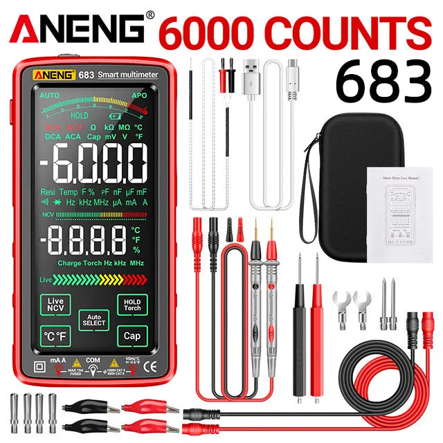ANENG 683 Smart Digital Multimeter – 6000 Counts, High-End Touch, Rechargeable AC/DC Voltage Tester