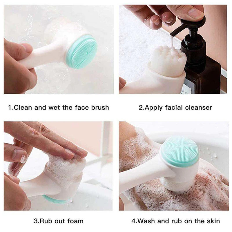 3D Double Silicone Facial Cleansing Brush for Deep Pore Cleaning, Exfoliation & Skin Massage