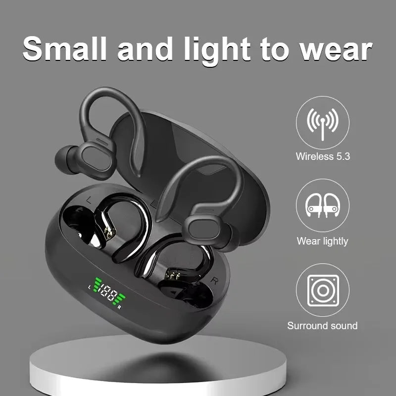 Wireless Ear Hook Sports TWS Bluetooth 5.3 Earphones Waterproof HiFi Stereo Headset With Mic