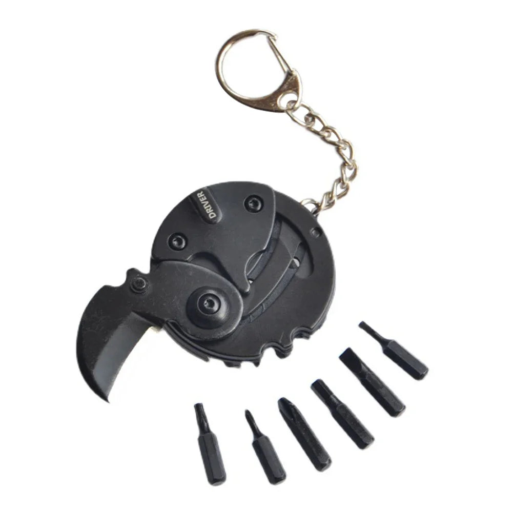 Multifunctional Hexagon Keychain Tool – Mini Folding Knife, Screwdriver & EDC Gear Coin Tool