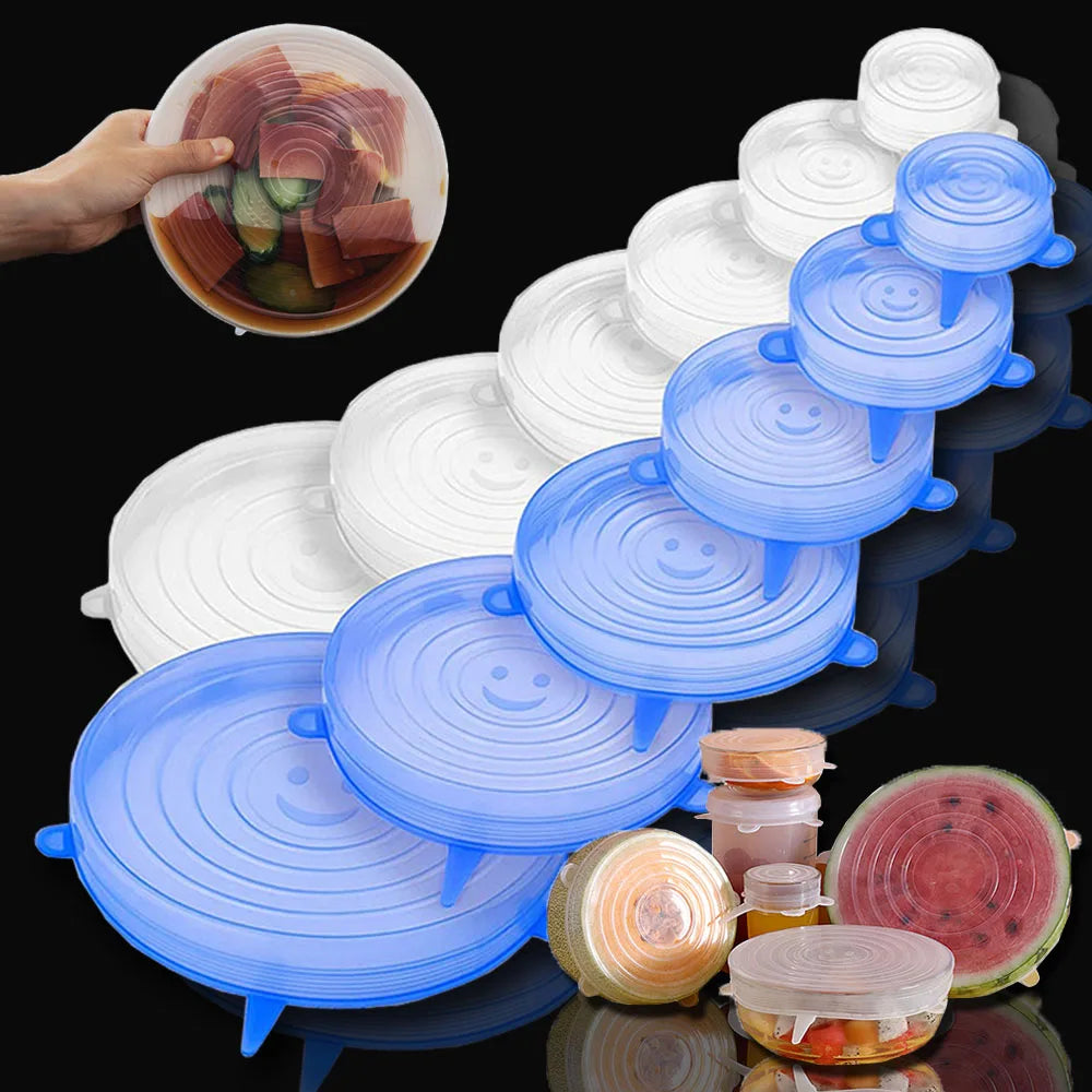 REUSABLE SILICONE LIDS 6PCS for Bowls Cans Food Storage Fresh-Keeping Kitchen Gadget Accessory