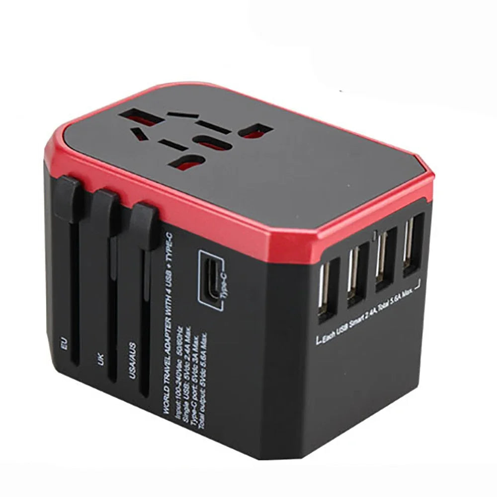MELERY Universal Travel Adapter with USB Type-C Fast Charger for US EU UK AU Plugs – 5 Ports