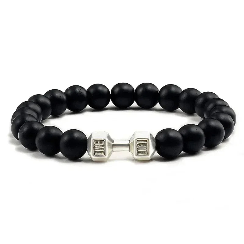 Lava Bracelet – Black Volcanic Stone with Matte Dumbbell Beads