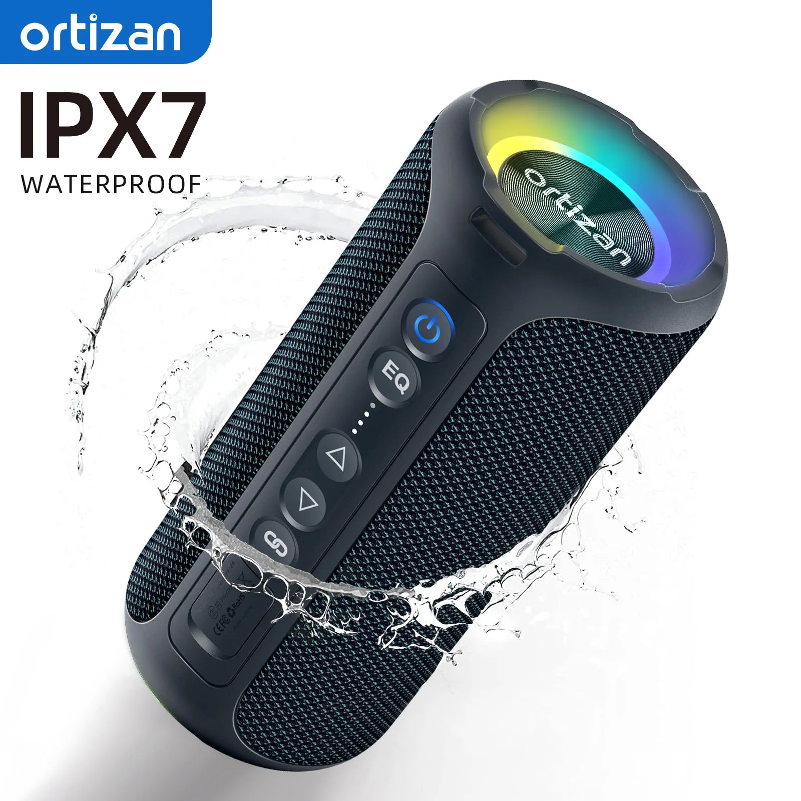 ORTIZAN BLUETOOTH SPEAKERS 40W - PORTABLE, WATERPROOF, DEEP BASS & LED LIGHTS - IPX7 SHOWER SPEAKER