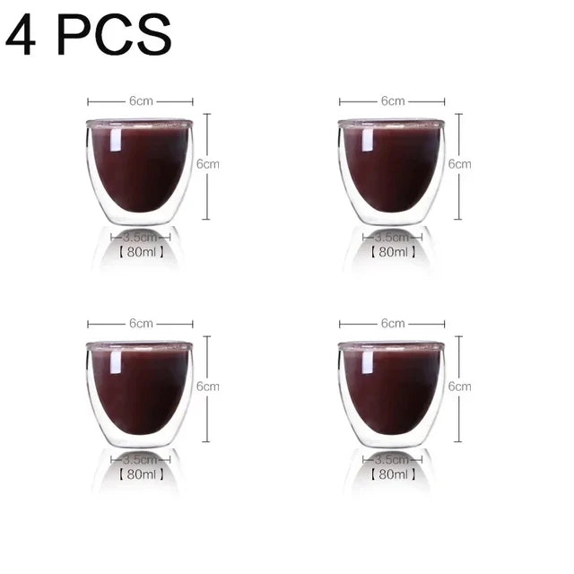 Double Wall Glass Cup Heat-Resistant Transparent Handmade Tea, Espresso, Whisky & Coffee Mug