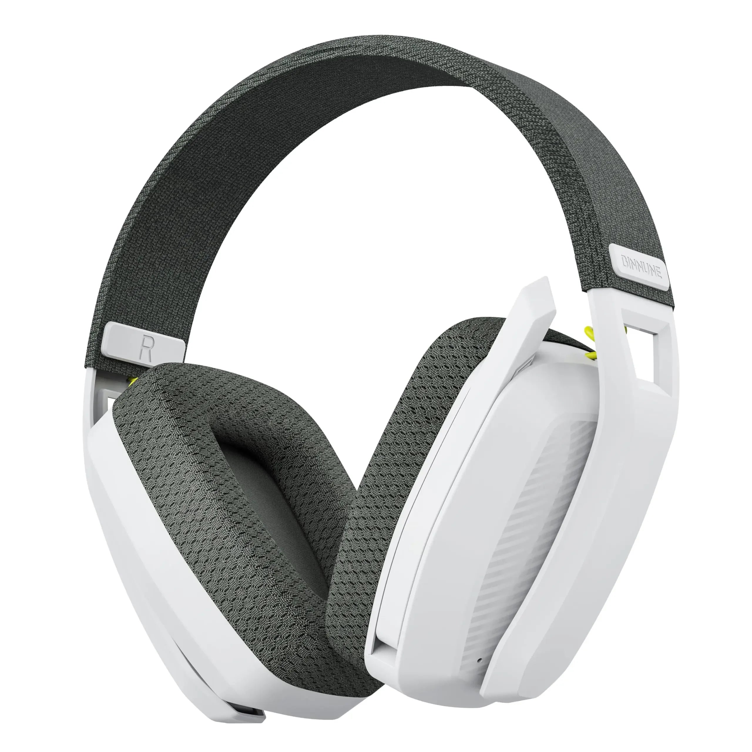 BINNUNE BW06 Wireless Gaming Headset in white and gray, featuring soft memory foam and dual-mode connectivity.