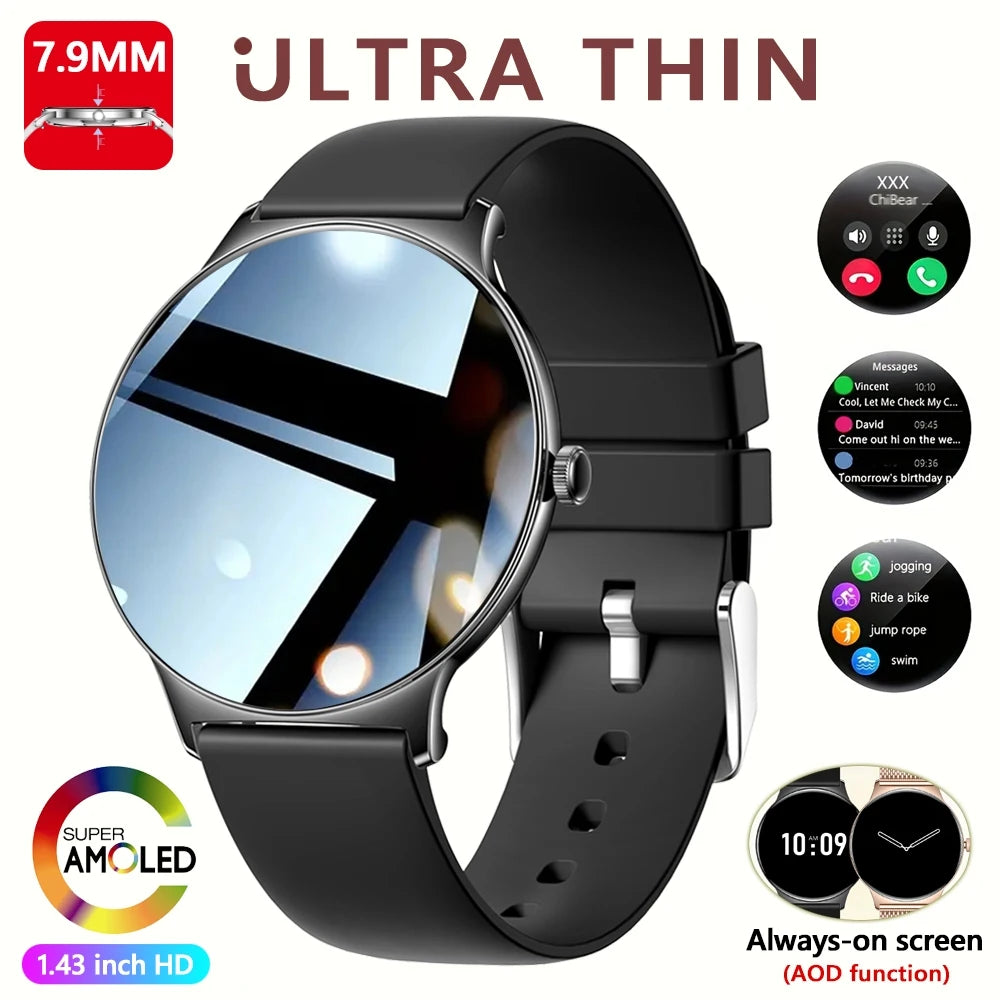 Ultra Thin Smart Watch Women 1.43 Inch AMOLED Screen Bluetooth Call Fashion Fitness Smartwatch