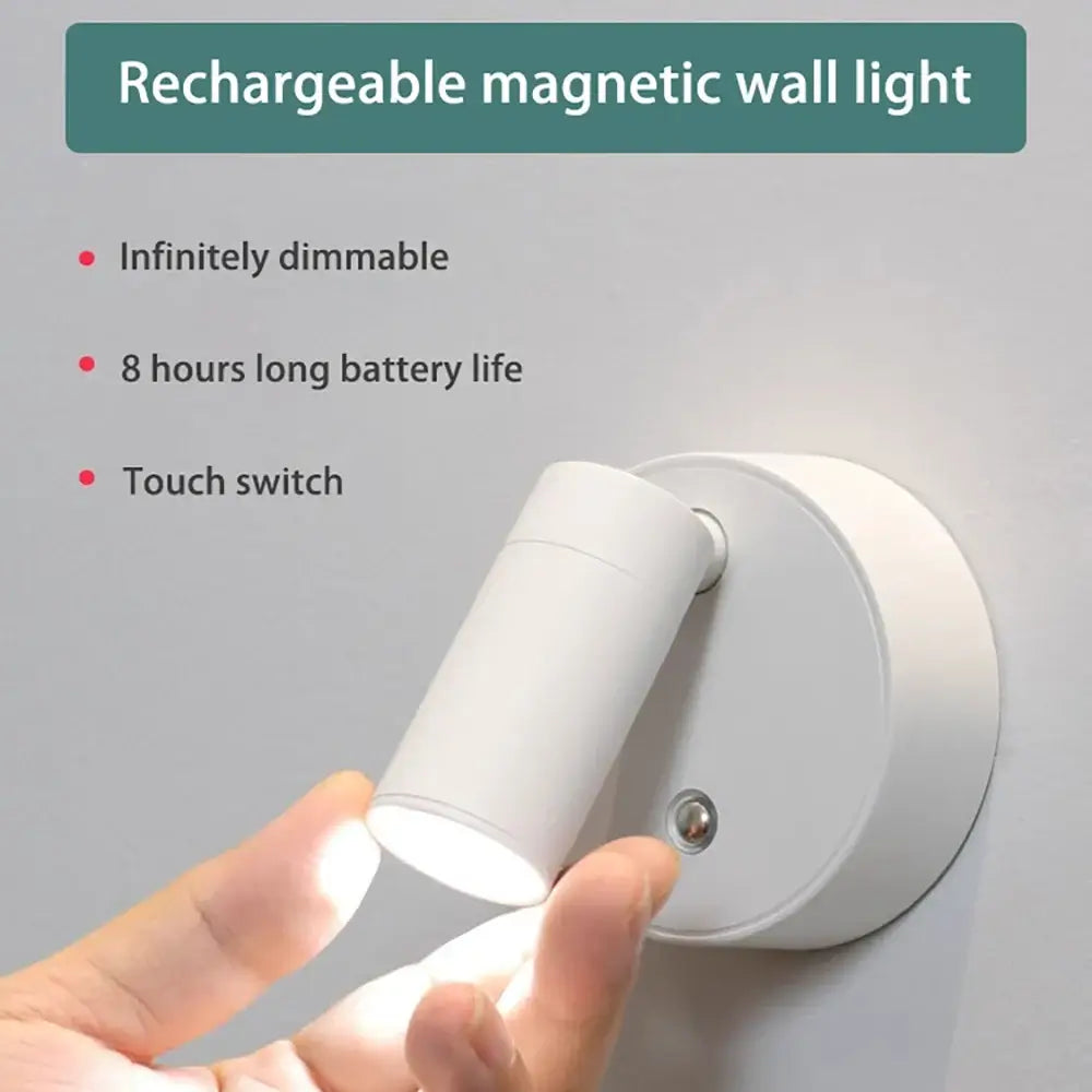 LED Magnetic Rechargeable Wall Lamp – Wireless, No Drilling, Portable Bedside Light