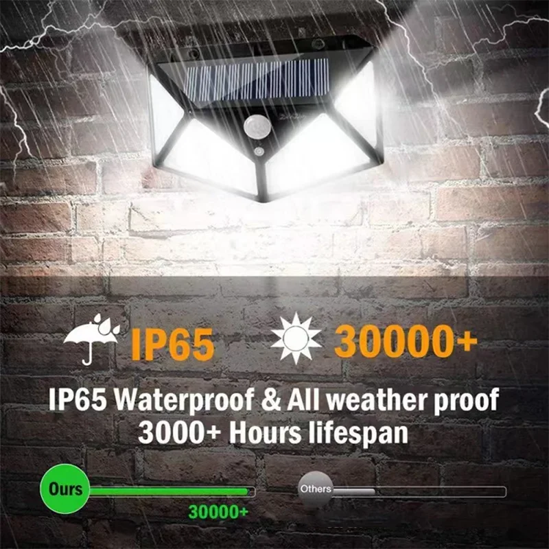 100 LED Solar Wall Light Outdoor PIR Motion Sensor Waterproof Garden Security Street Lamp Lighting