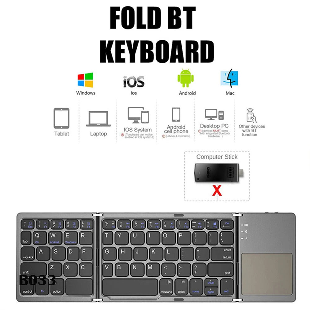 Mini Wireless Folding Keyboard with Touchpad Bluetooth for Windows, Android, iOS, iPad & Phone