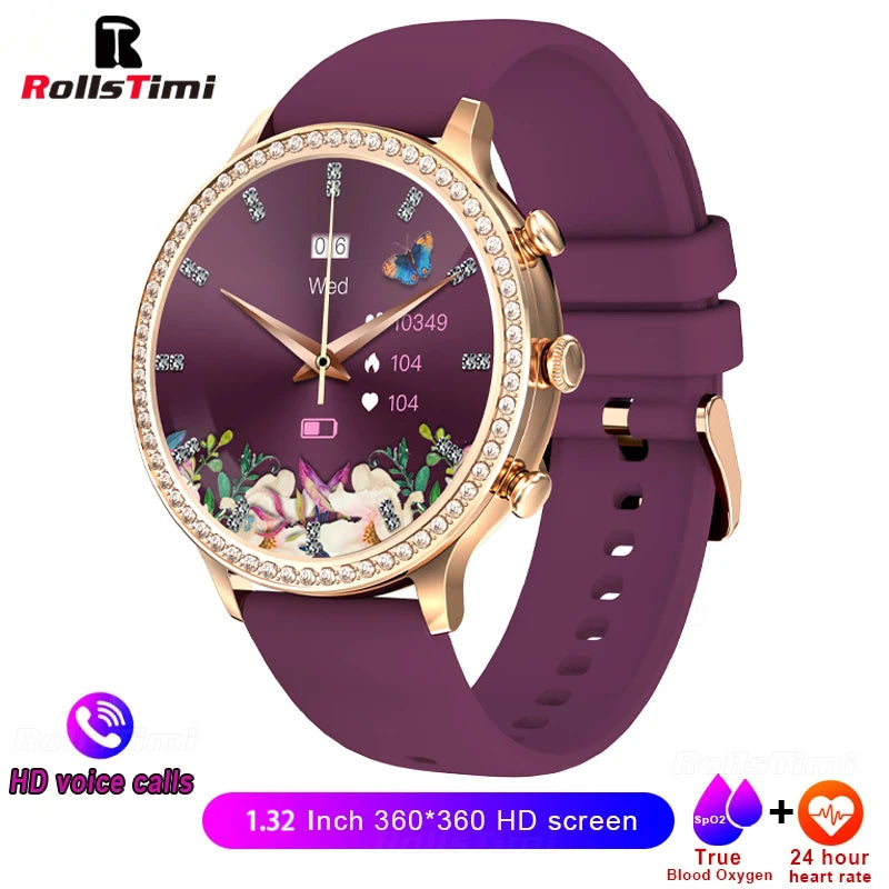 RollsTimi elegant women’s smart watch bluetooth calls blood pressure heart rate fitness fashion watch