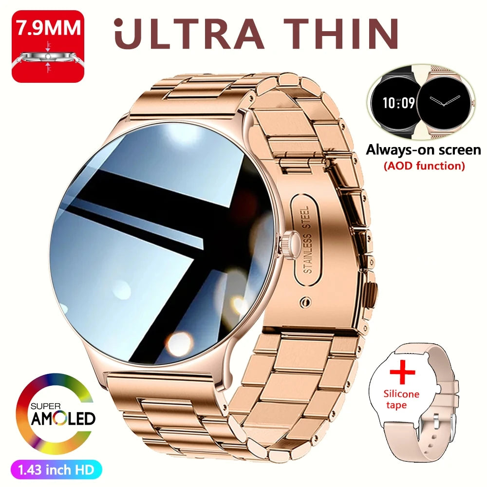 Ultra Thin Smart Watch Women 1.43 Inch AMOLED Screen Bluetooth Call Fashion Fitness Smartwatch