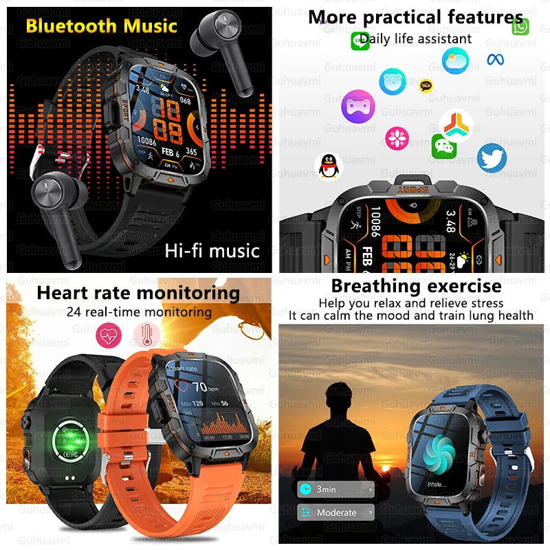 GUHUAVMI 2025 military grade smart watch men 1.96" amoled 5atm waterproof fitness tracker calls