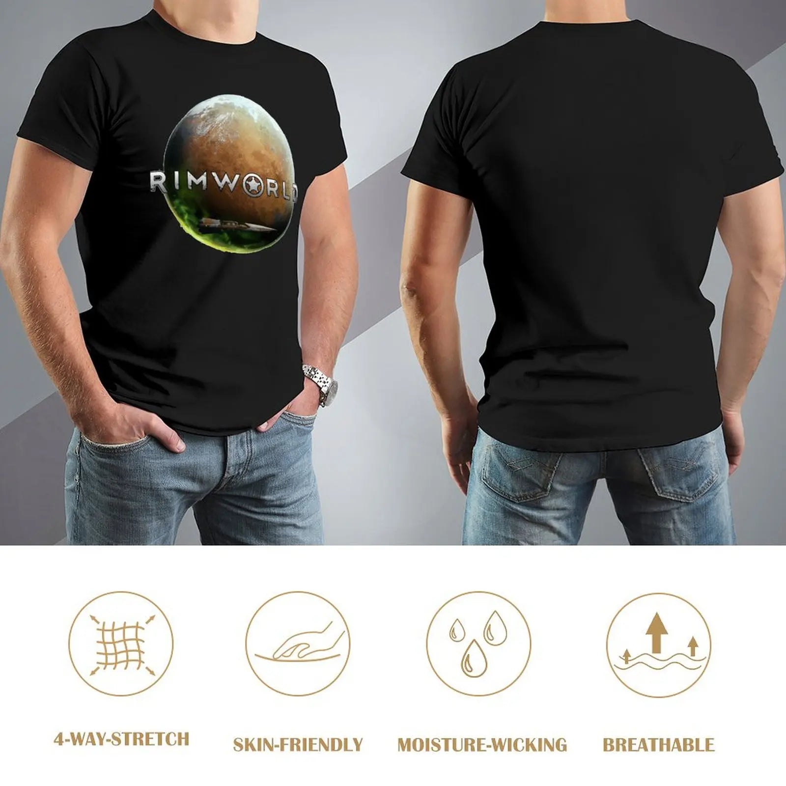 Planet Rimworld Anime T-Shirt Funny Vintage Aesthetic Graphic Tee for Otaku Casual Streetwear Men