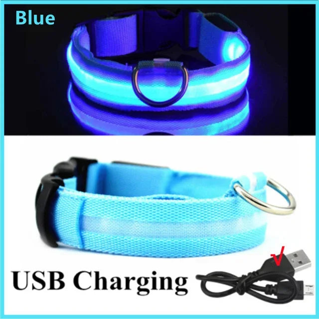 LED GLOWING DOG COLLAR Adjustable Rechargeable Flashing Luminous Night Safety Harness for Dogs
