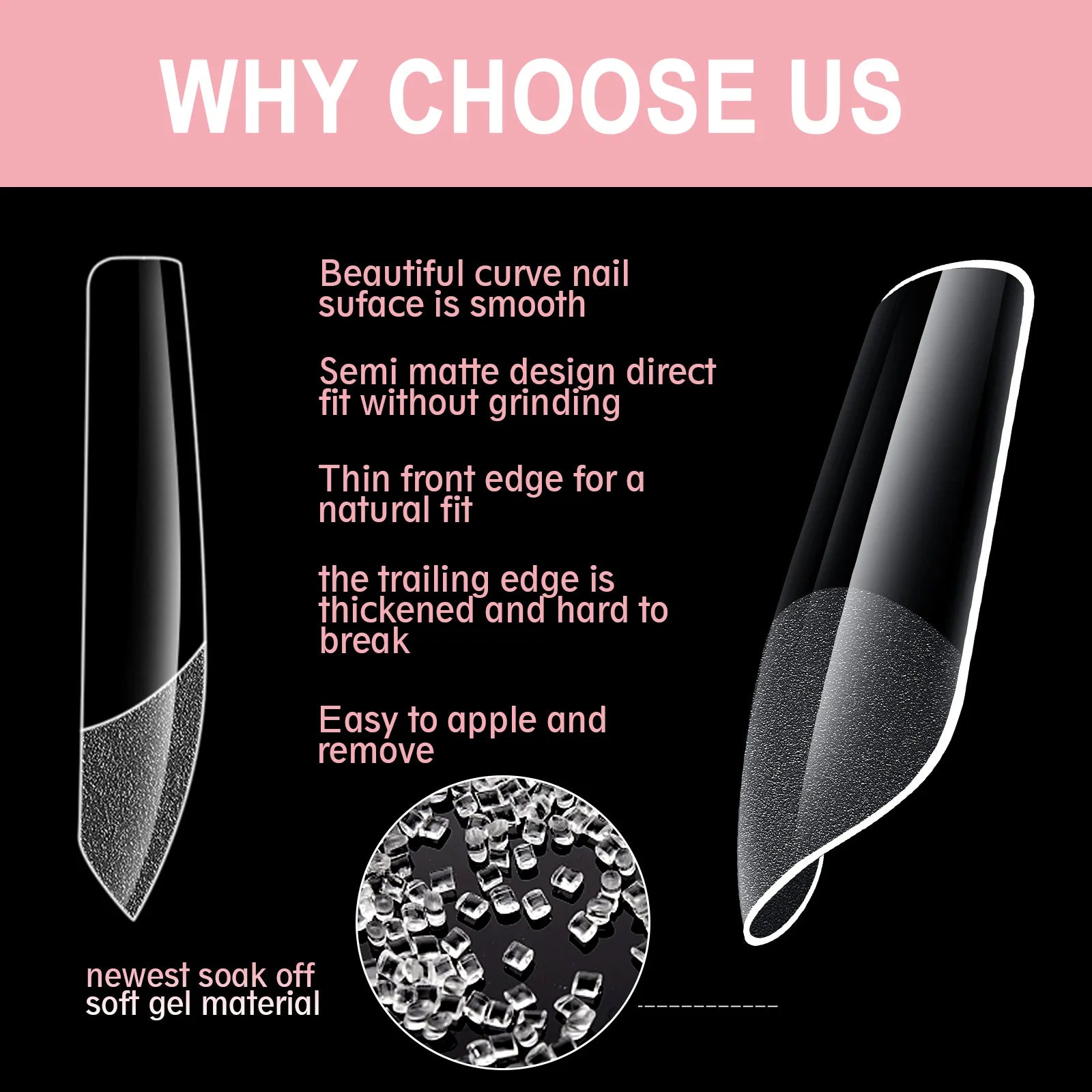 600PCS Soft Gel Nail Tips Half Matte Clear Acrylic ALMOND False Nails for Extension Manicure Tools