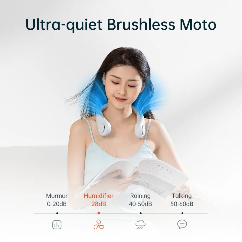 JISULIFE Portable Neck Fan, 4000mAh Rechargeable Battery, 5 Speeds Bladeless Hands-Free Cooling
