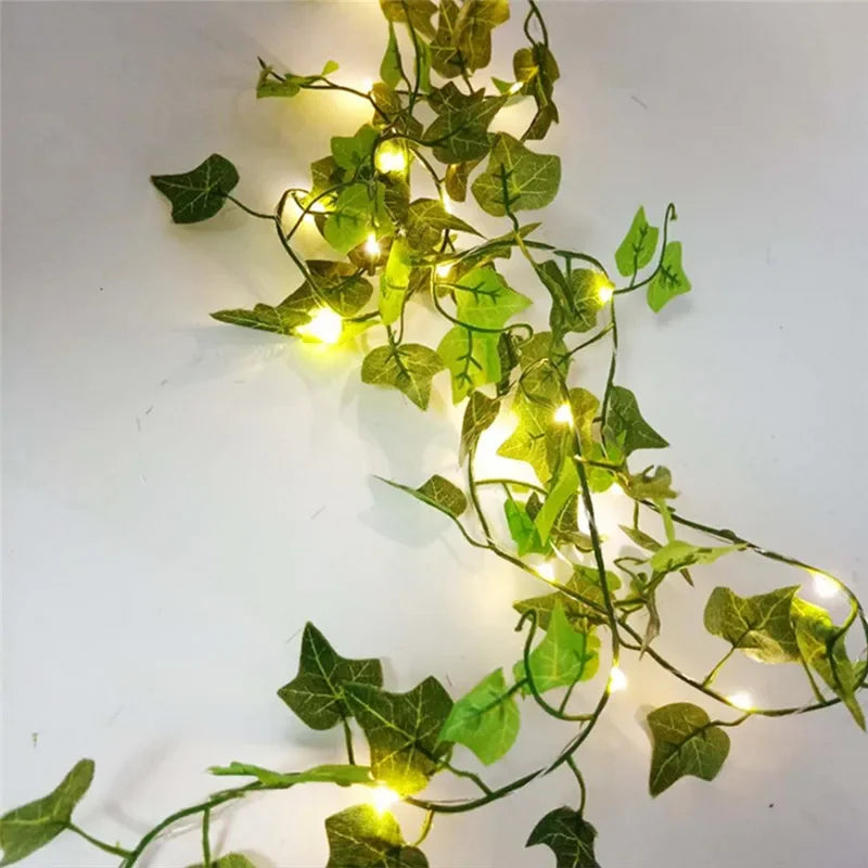 Flower Green Leaf Vine Fairy String Lights LED Garland Battery Powered Home Garden Decoration