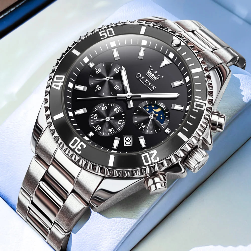 OLEVS 2870 LUXURY GOLDEN WATCH FOR MEN BUSINESS FASHION WATERPROOF QUARTZ MOON PHASE TIMEPIECE