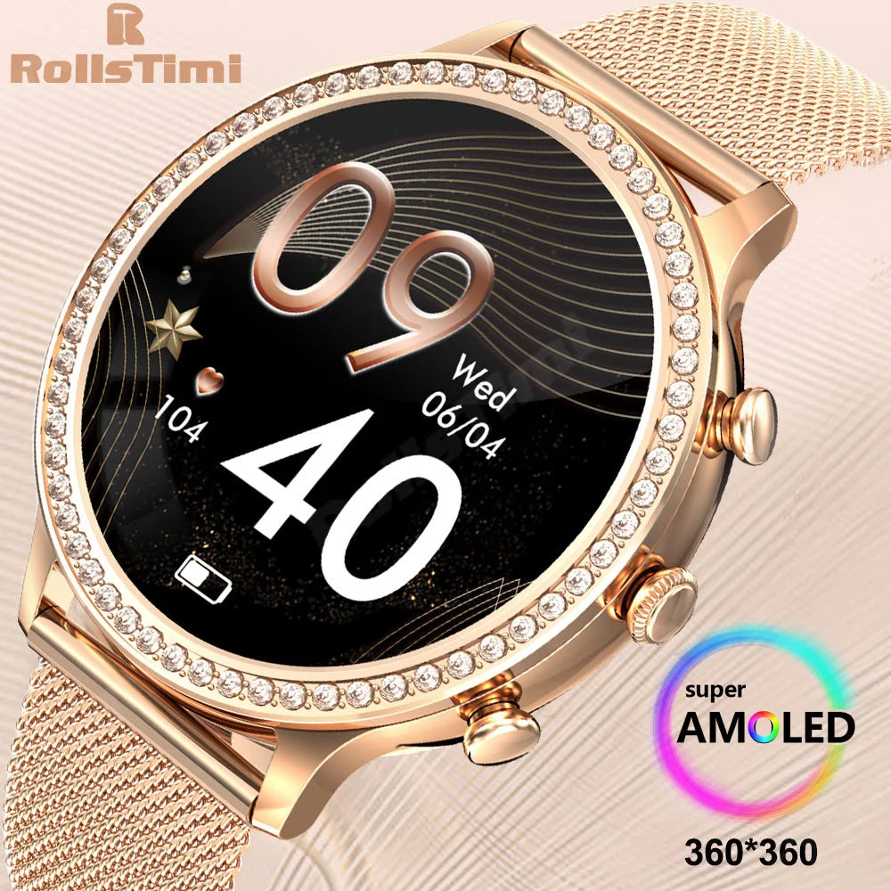 RollsTimi elegant women’s smart watch bluetooth calls blood pressure heart rate fitness fashion watch