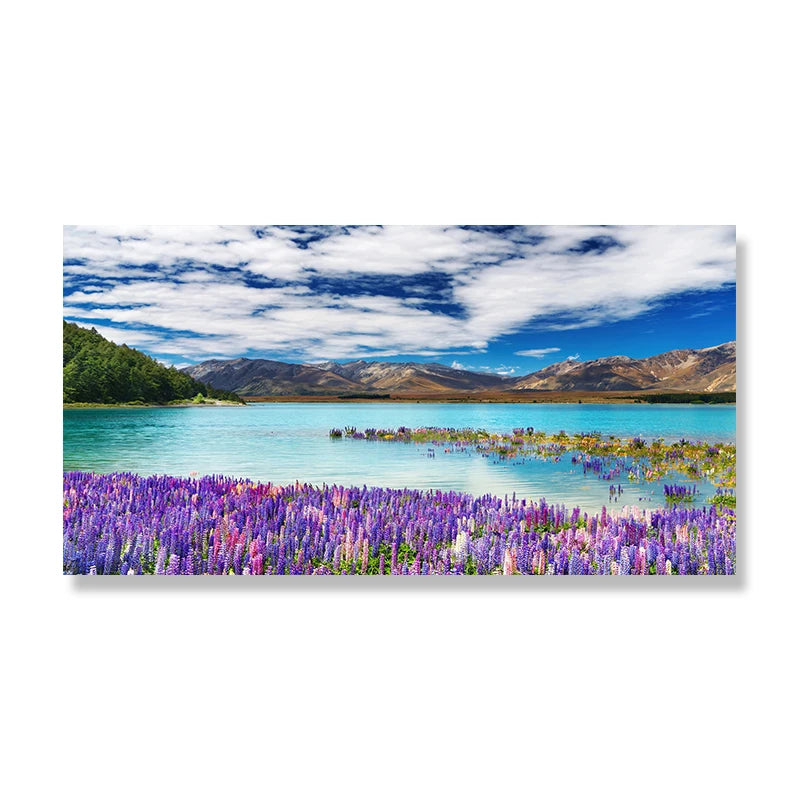 Lake Tekapo New Zealand Canvas Wall Art Lupin Flower Mountain Landscape Posters Prints Home Decor