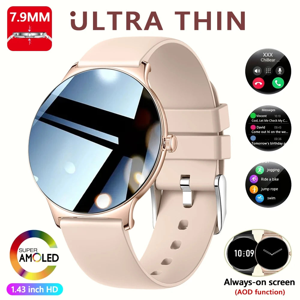 Ultra Thin Smart Watch Women 1.43 Inch AMOLED Screen Bluetooth Call Fashion Fitness Smartwatch
