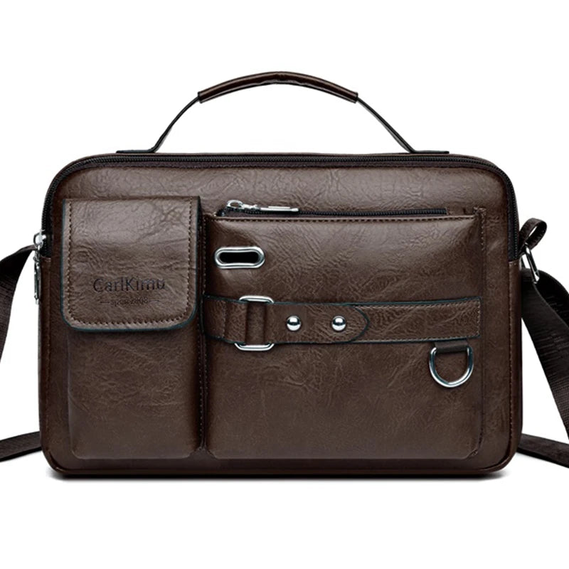 MEN'S Retro Messenger Bag Waterproof PU Leather Laptop Briefcase Large Capacity for Office Travel