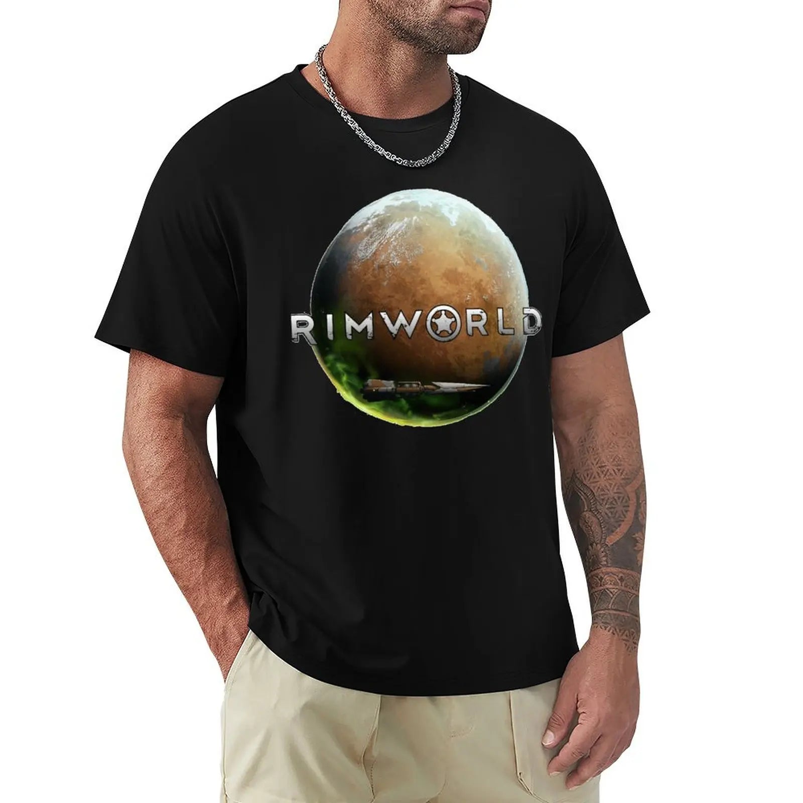 Planet Rimworld Anime T-Shirt Funny Vintage Aesthetic Graphic Tee for Otaku Casual Streetwear Men