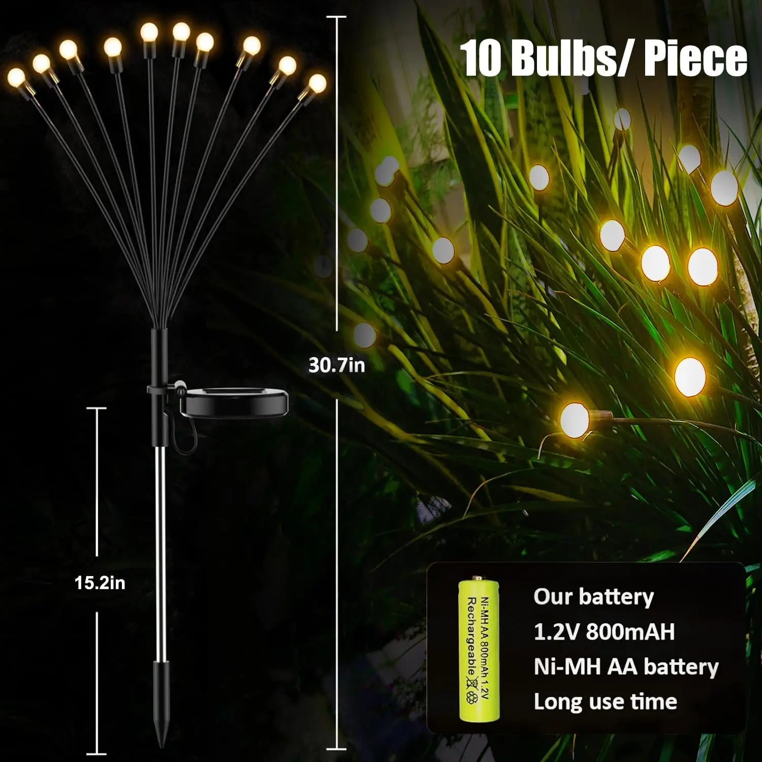 Solar Firefly Garden Lights Outdoor Waterproof LED Fairy Lights for Yard, Patio, Pathway & Lawn