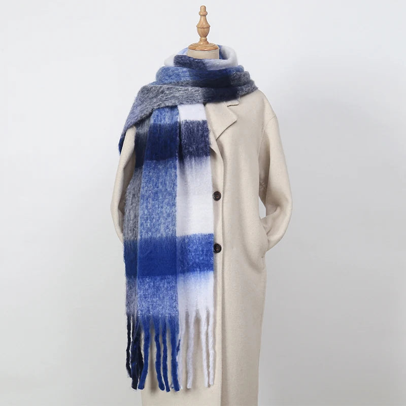 Women's Winter Cashmere Shawl & Warm Plaid Pashmina Scarf with Tassels – Stylish & Cosy