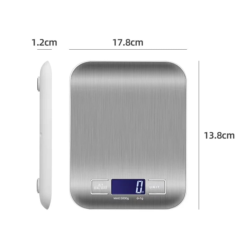 Digital Kitchen Scale 5kg/1g LCD Display Waterproof Stainless Steel High Precision Food Measuring