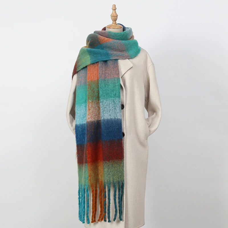 Women's Winter Cashmere Shawl & Warm Plaid Pashmina Scarf with Tassels – Stylish & Cosy