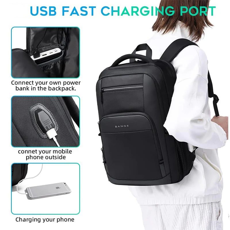 BANGE Sling Travel Laptop Backpack – Waterproof USB Charging Port, Fits 15.6" Laptop, Unisex