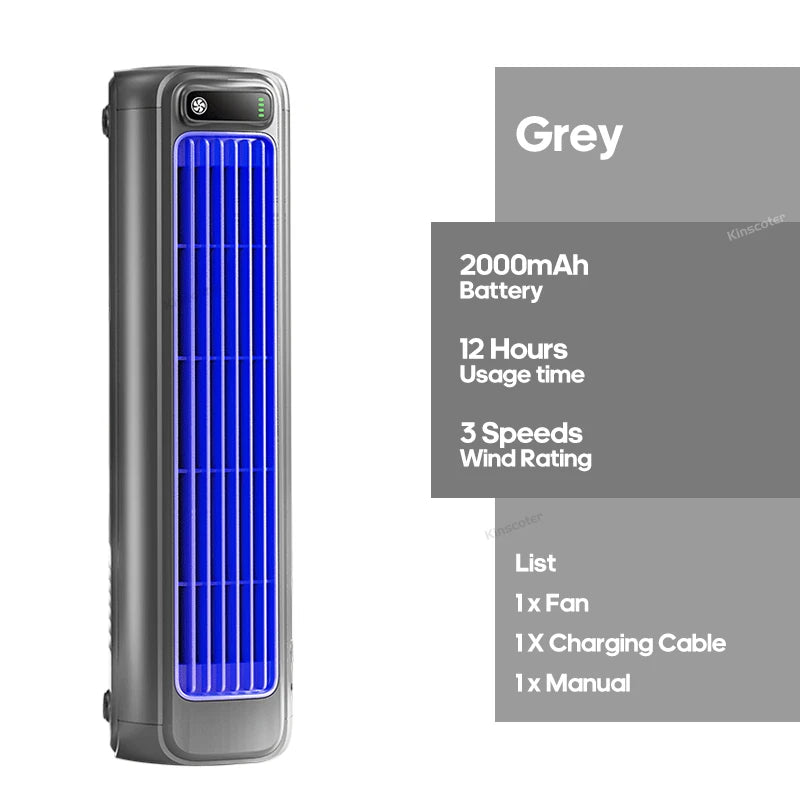 KINSCOTER Portable Air Conditioner Fan 2000mAh Quiet Desktop Tower Fan Wall Mount 3 Speeds