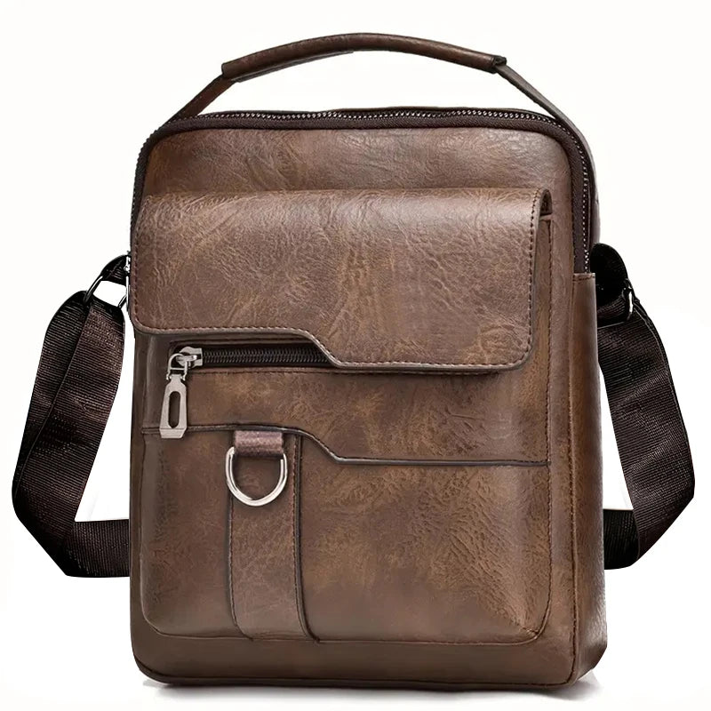 Men’s PU Leather Business Shoulder Bag Professional Crossbody Briefcase with Handle for Work Travel