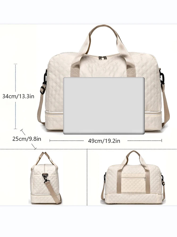 Lightweight Rhombic Lattice Travel Duffle Bag Carry-On Sports Fitness Gym Portable Weekender Bag