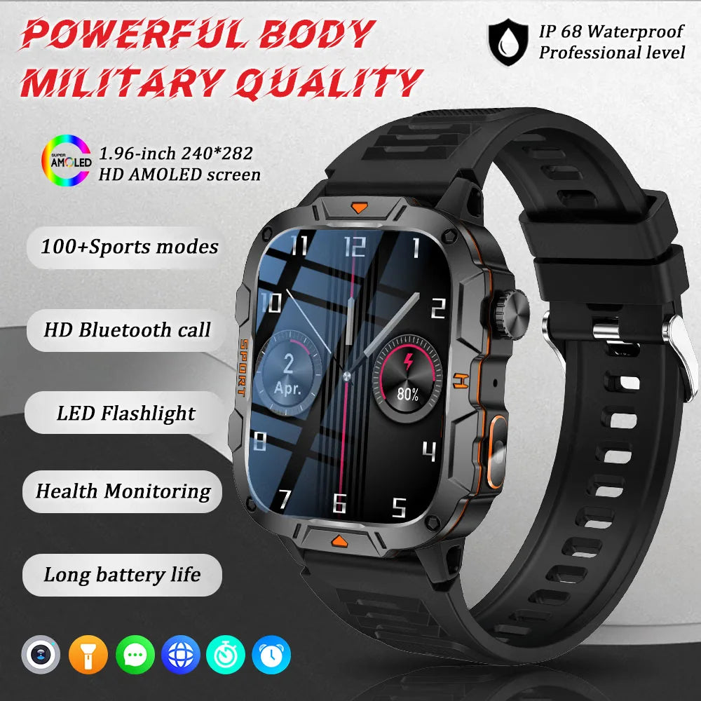 GUHUAVMI 2025 military grade smart watch men 1.96" amoled 5atm waterproof fitness tracker calls