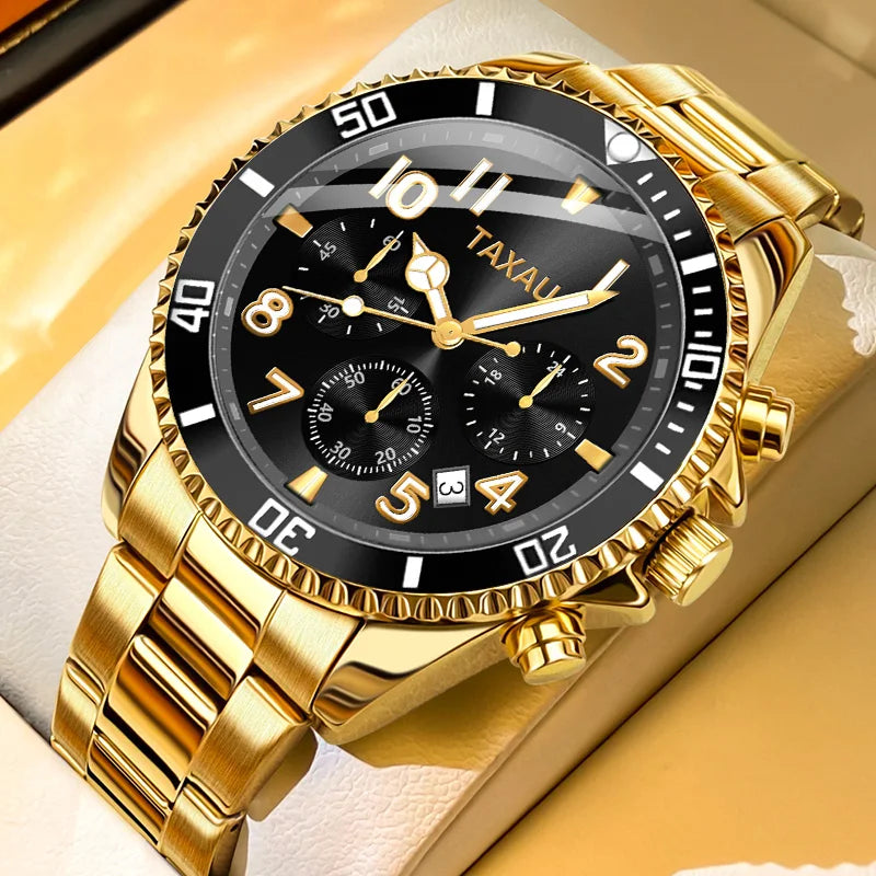 OLEVS 2870 LUXURY GOLDEN WATCH FOR MEN BUSINESS FASHION WATERPROOF QUARTZ MOON PHASE TIMEPIECE