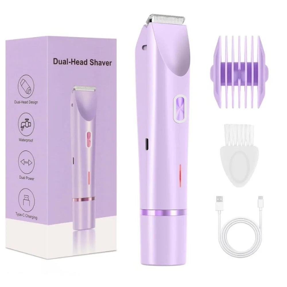 Dual Head Electric Shaver for Women Wet & Dry Body Bikini Face Trimmer Hair Removal Epilator