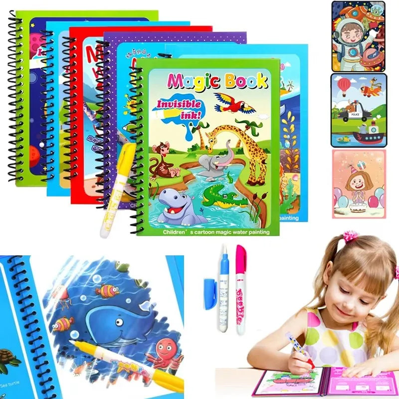 MAGICAL BOOK Reusable Water Drawing Montessori Toy Kids Sensory Colouring Book Early Education Gift
